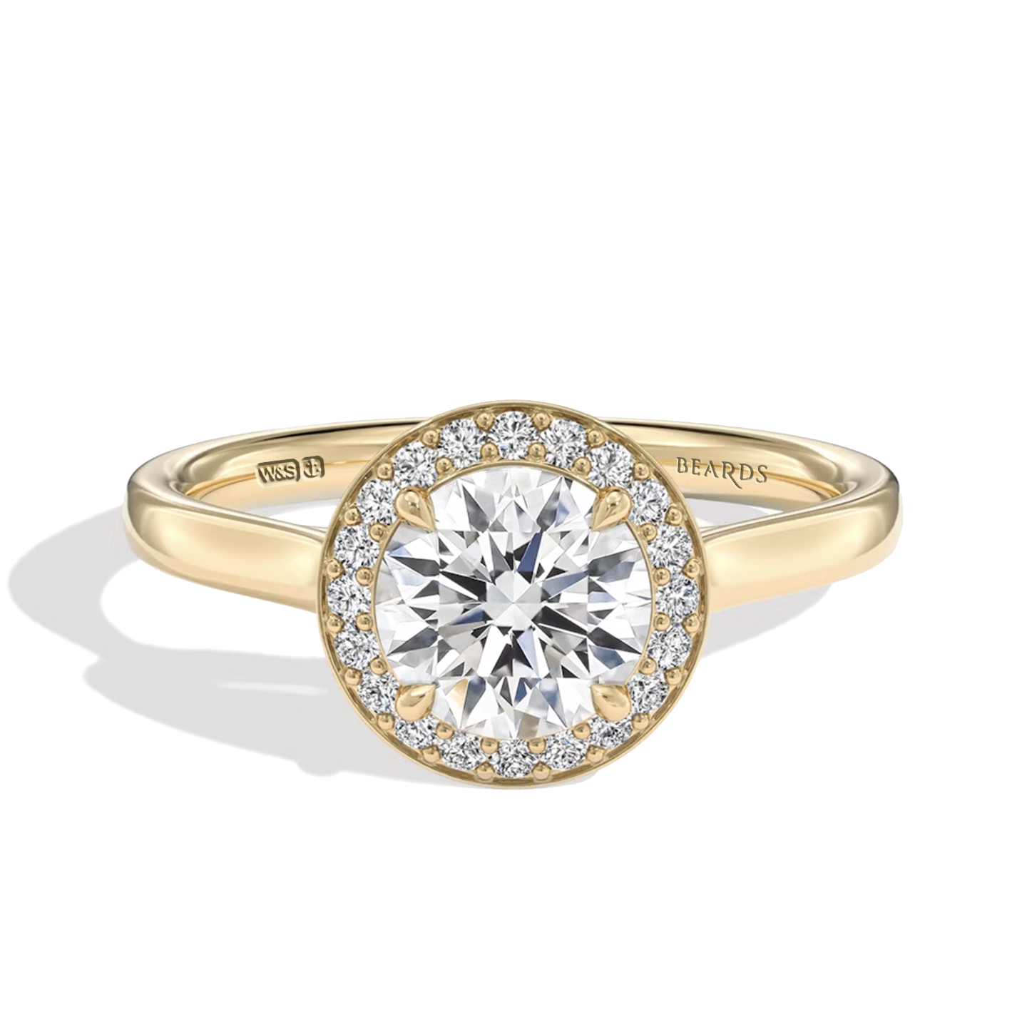 Classic Round Cut Halo Yellow Gold