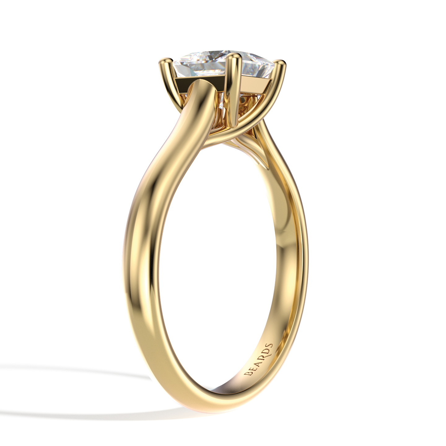 Classic Four Claw Solitaire Princess Cut Yellow Gold