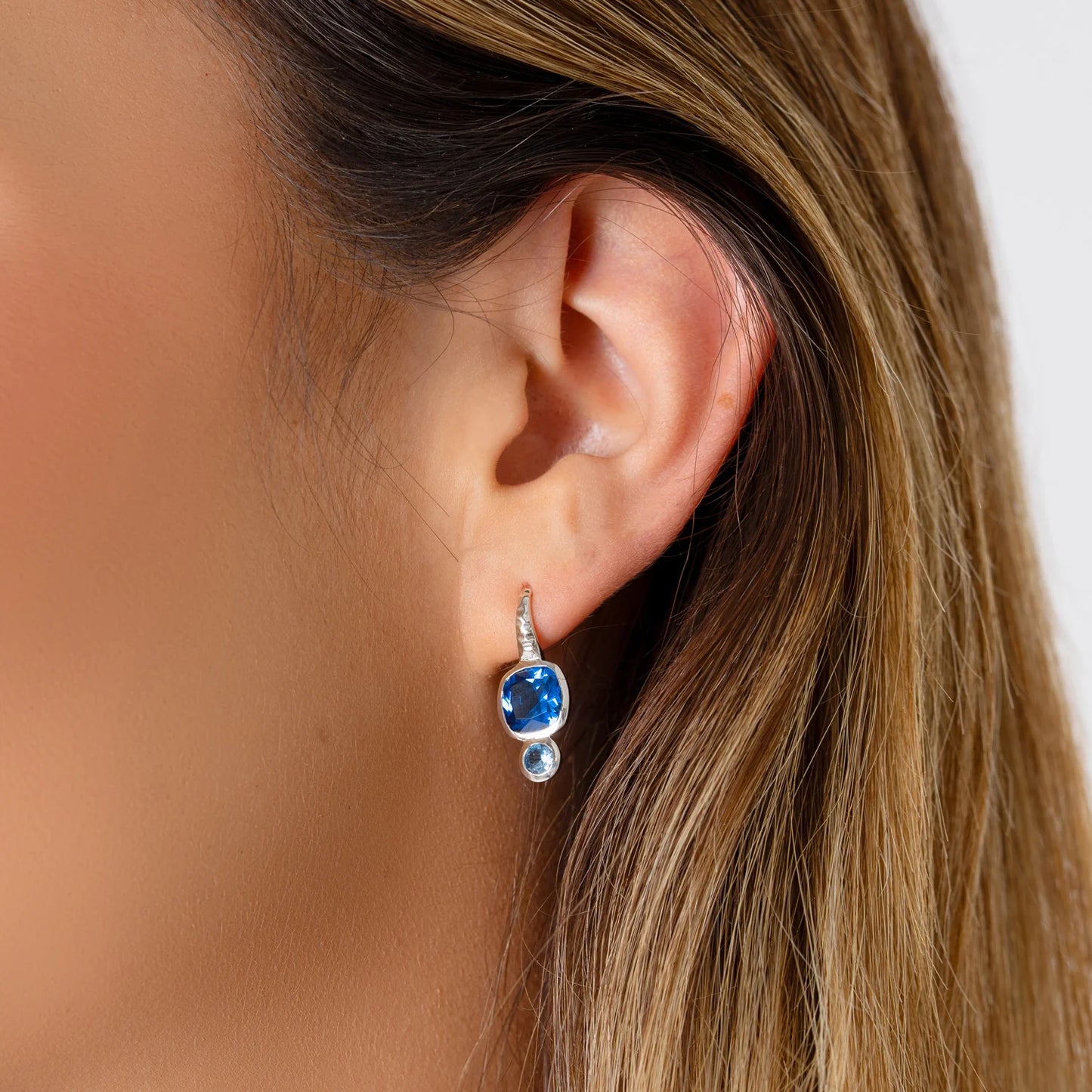 DOWER & HALL Cobalt Blue Hammered Hoop Earrings TWE35-S-COBALT