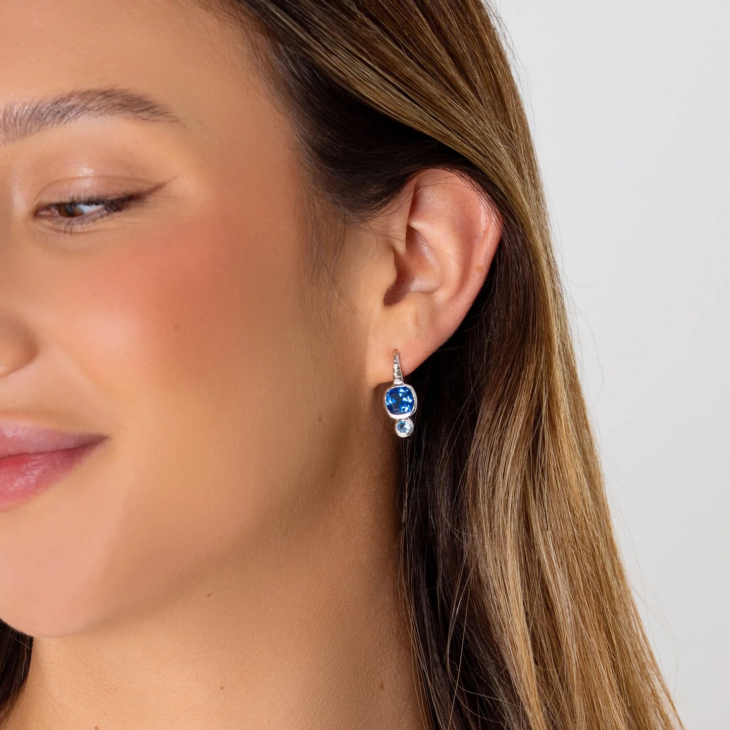 DOWER & HALL Cobalt Blue Hammered Hoop Earrings TWE35-S-COBALT