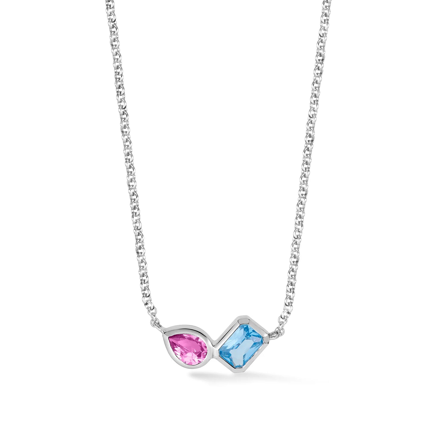 DOWER & HALL Blue Topaz & Pink Quartz Duo Tutti Frutti Necklace TWP38-S-BT-PINK-16