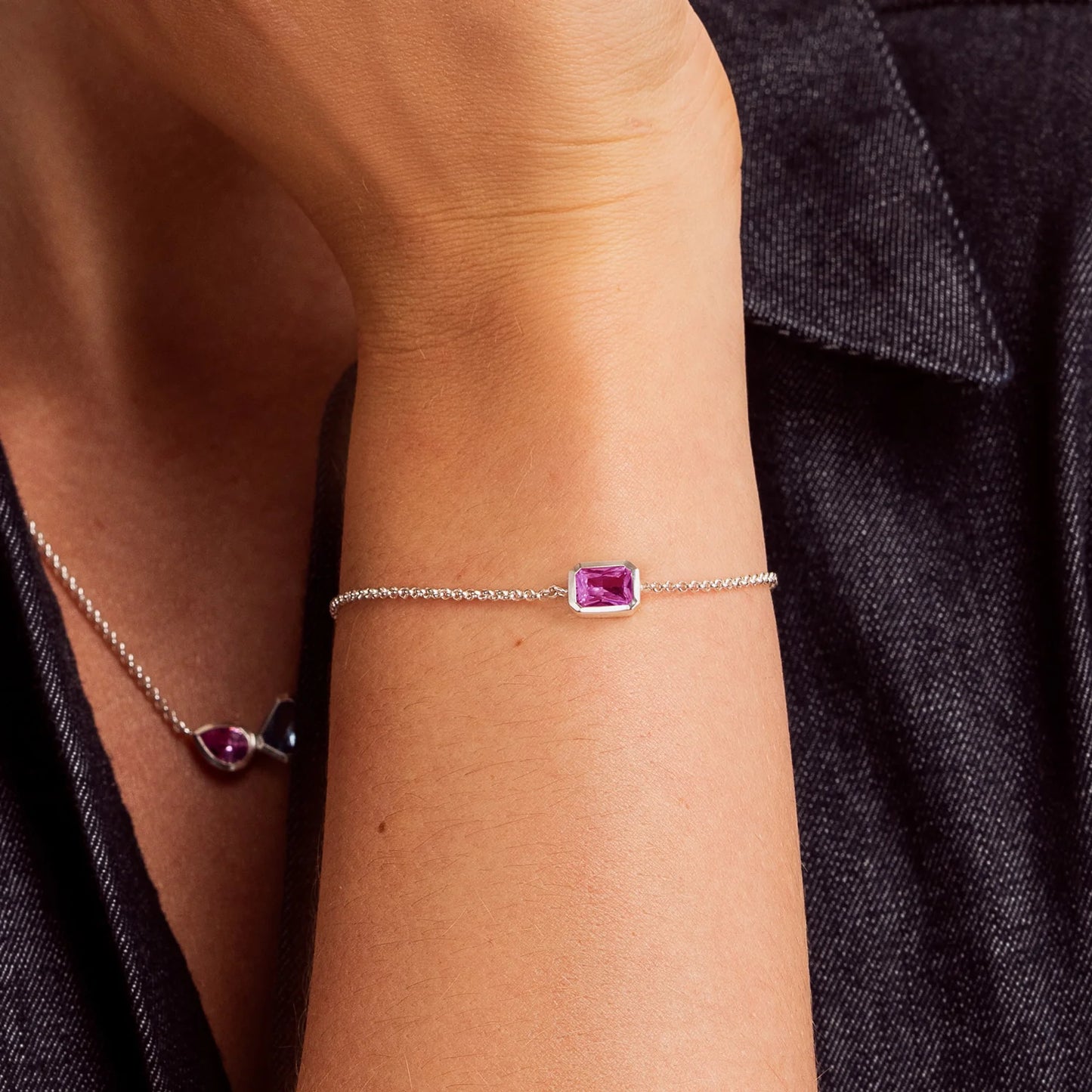 DOWER & HALL Pink Quartz Octagon Chain Bracelet HHB90-S-PINK