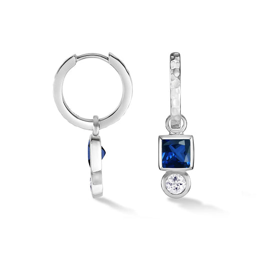 DOWER & HALL Square Cobalt Blue Hammered Huggie Hoops TWE36-S-COBALT