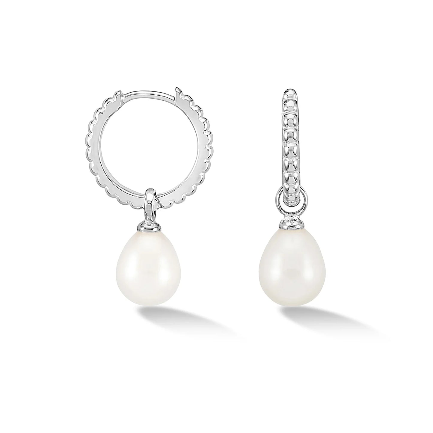 DOWER & HALL Timeless Oval Pearl Charm Hoops SCDE10-S-WP