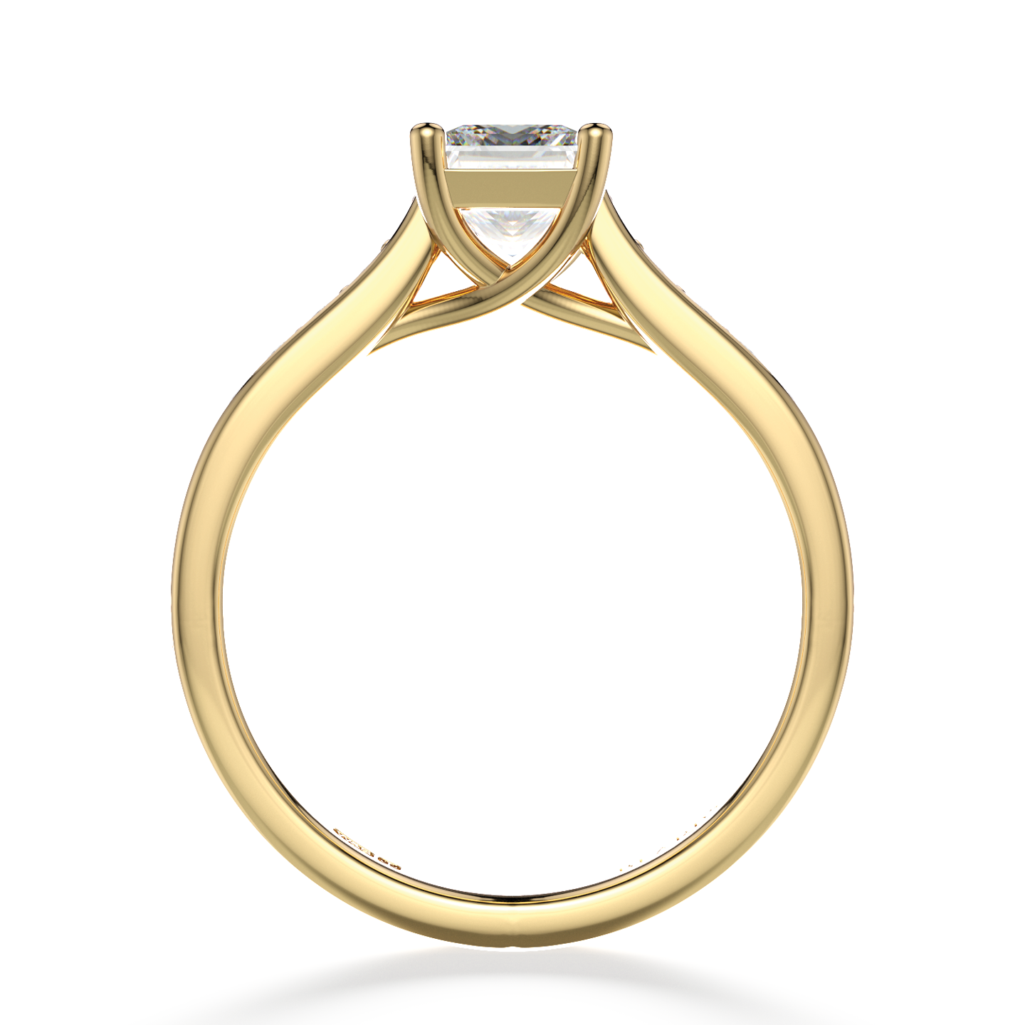 Classic Four Claw Solitaire Princess Cut Pavé Yellow Gold