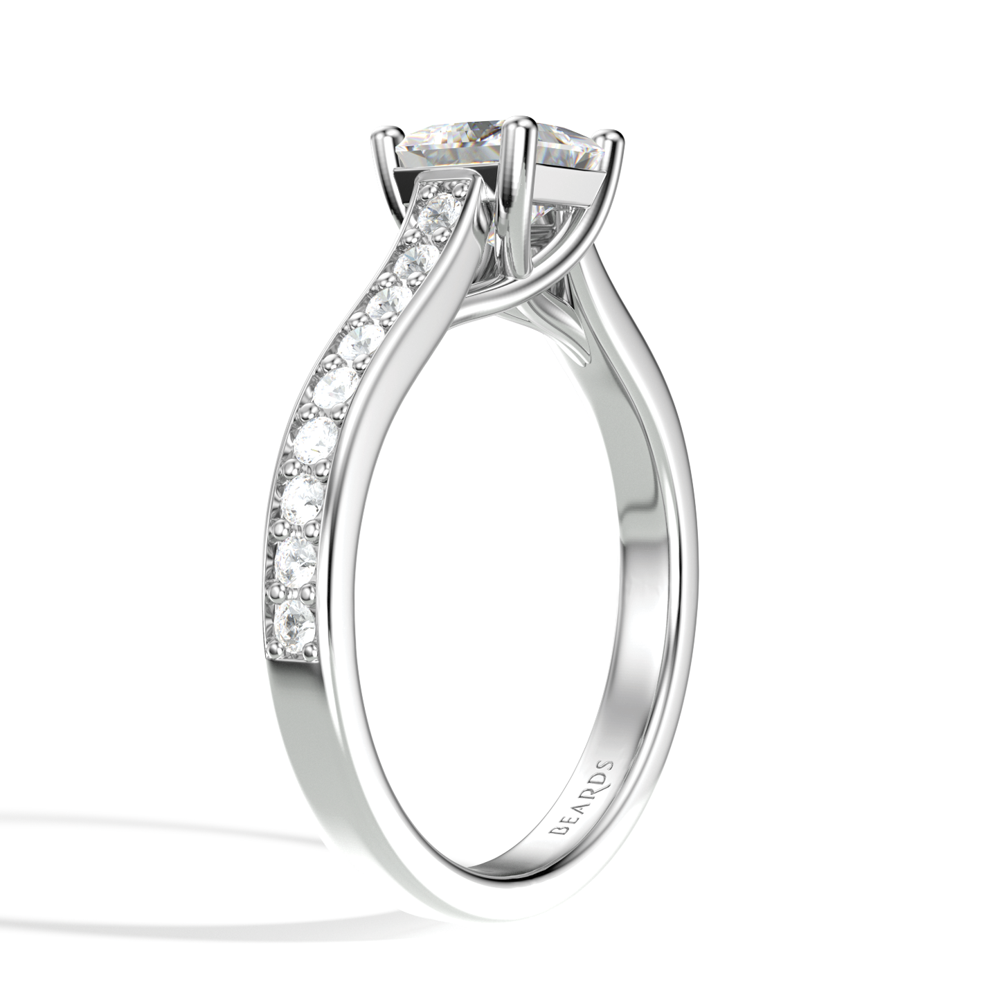 Classic Four Claw Solitaire Princess Cut Pavé Platinum
