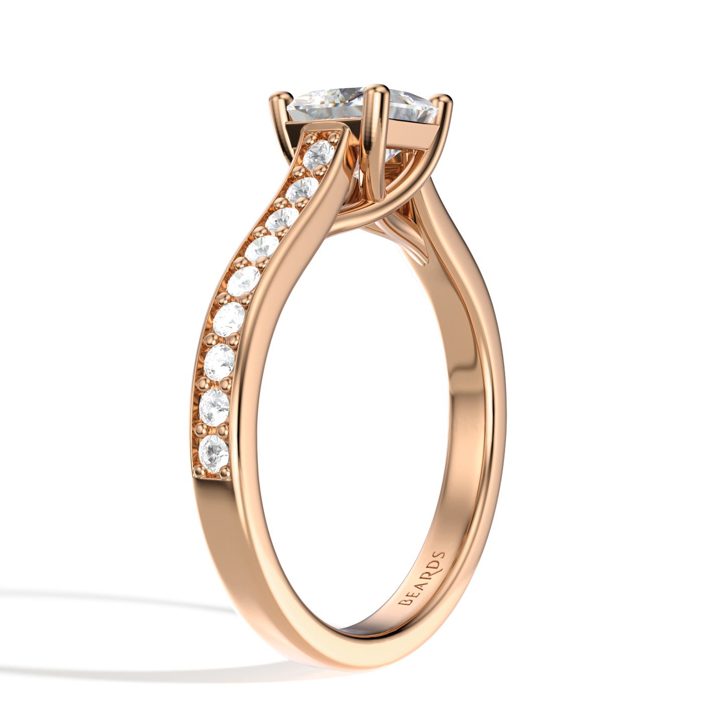 Classic Four Claw Solitaire Princess Cut Pavé Rose Gold