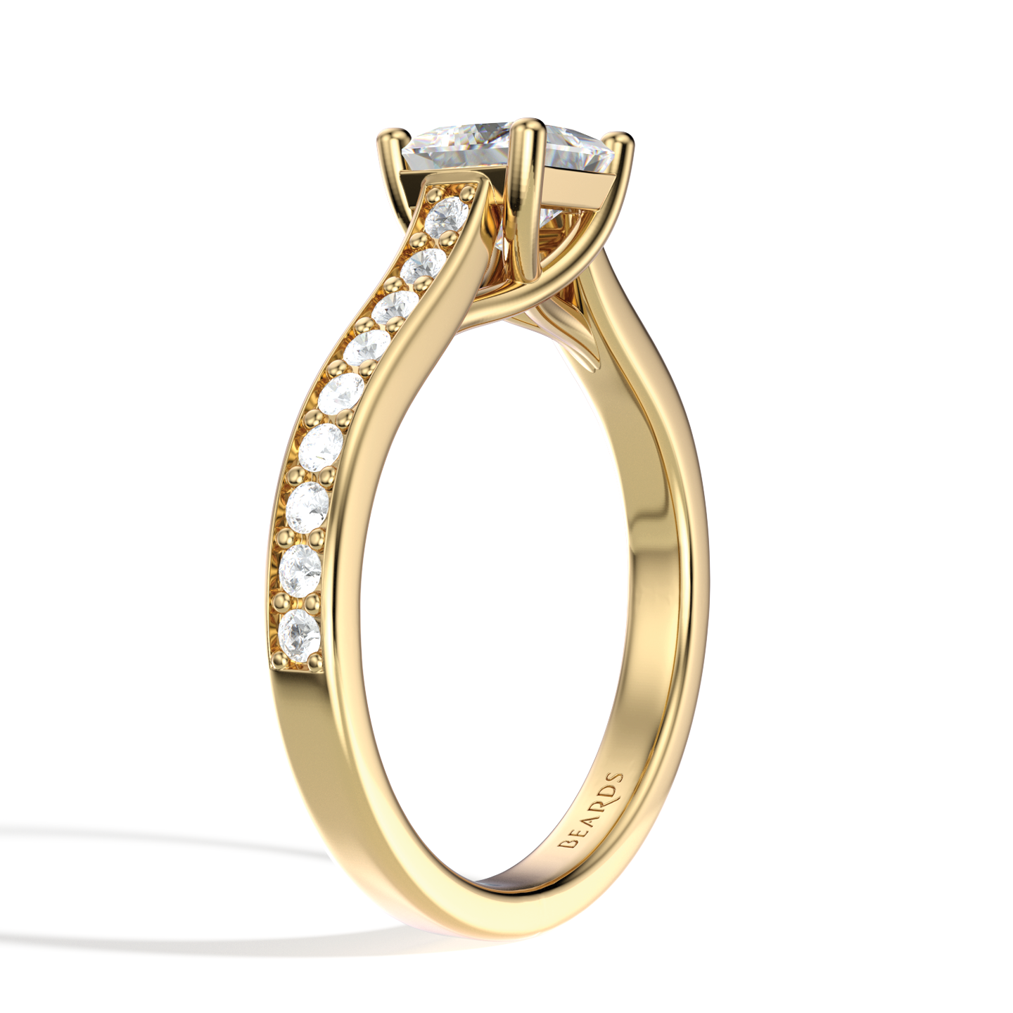 Classic Four Claw Solitaire Princess Cut Pavé Yellow Gold