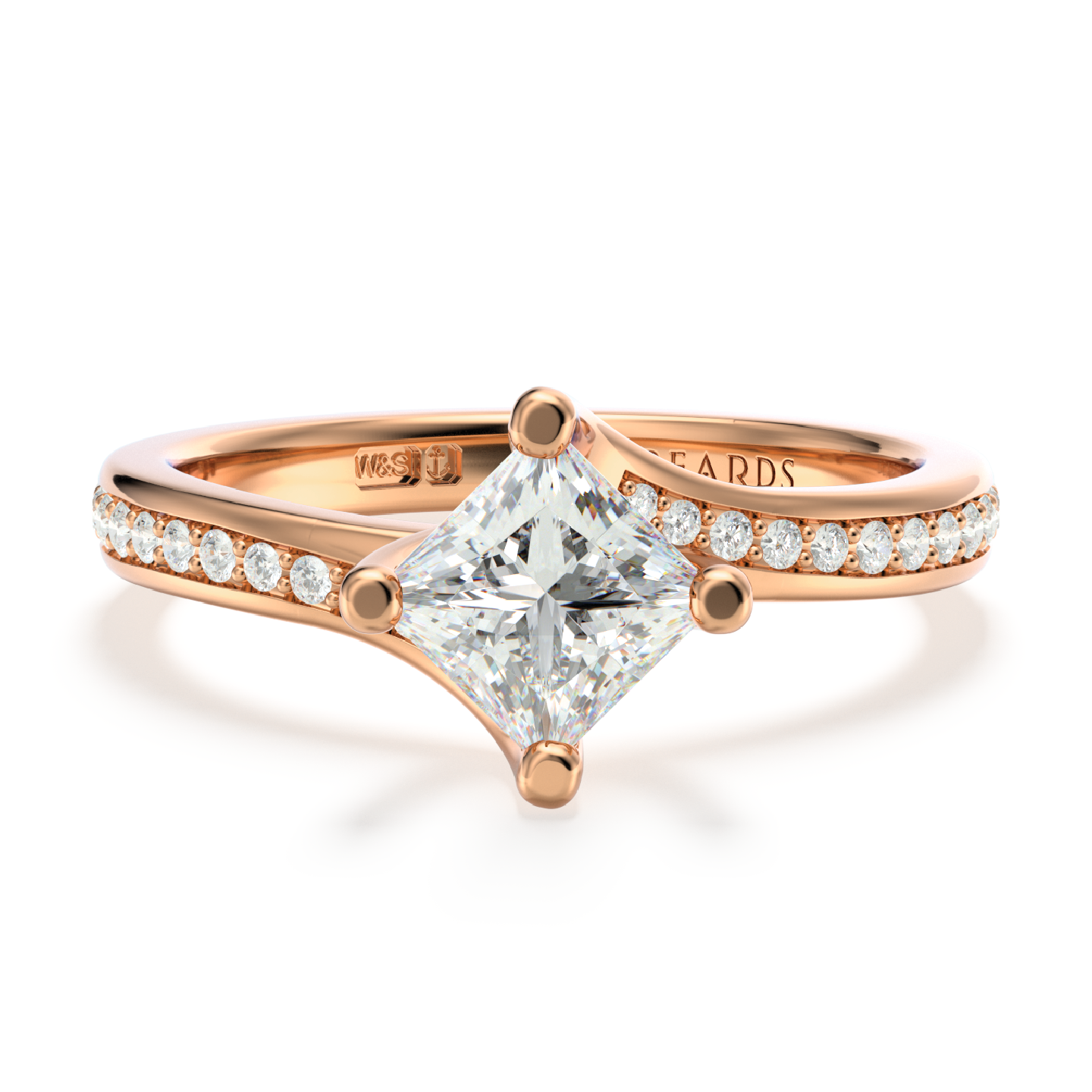 Classic Twist Solitaire Princess Cut Pavé Rose Gold