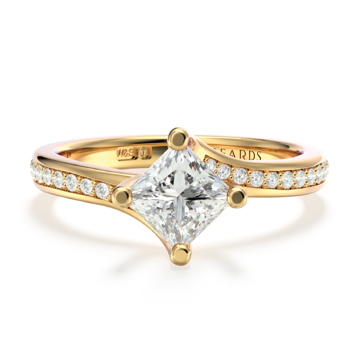 Classic Twist Solitaire Princess Cut Pavé Yellow Gold