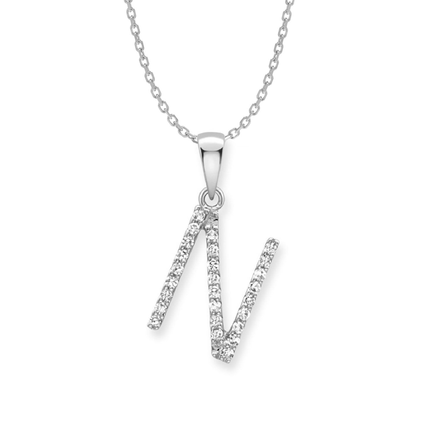 Beards Diamond Initial Pendant "N" 9ct White Gold