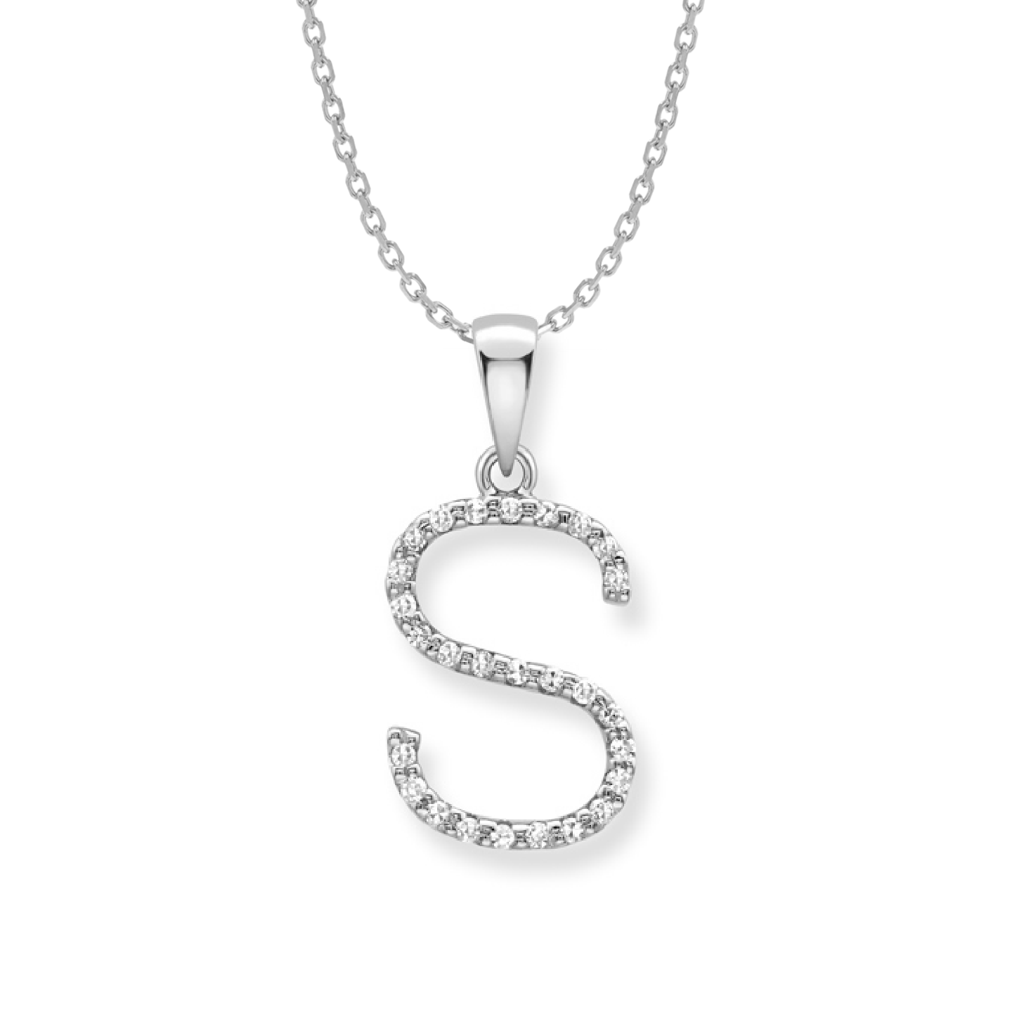 Beards Diamond Initial Pendant "S" 9ct White Gold