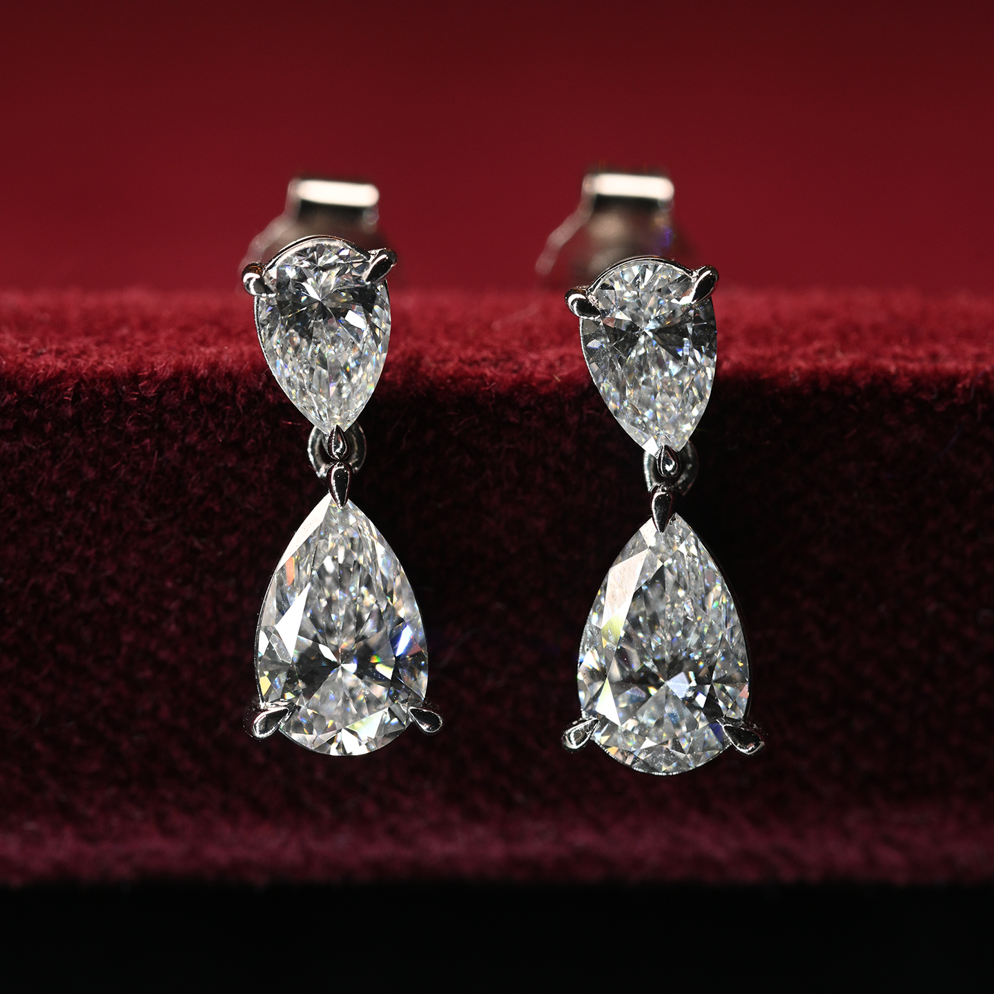 Beards 18k White Gold Pear Cut Lab-Grown Drops