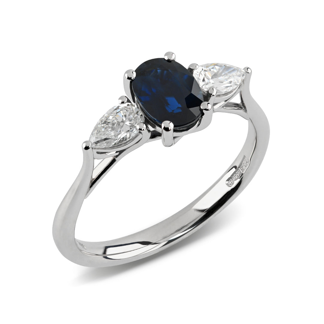 Beards Platinum Sapphire & Diamond Ring 3stn_oval_pear