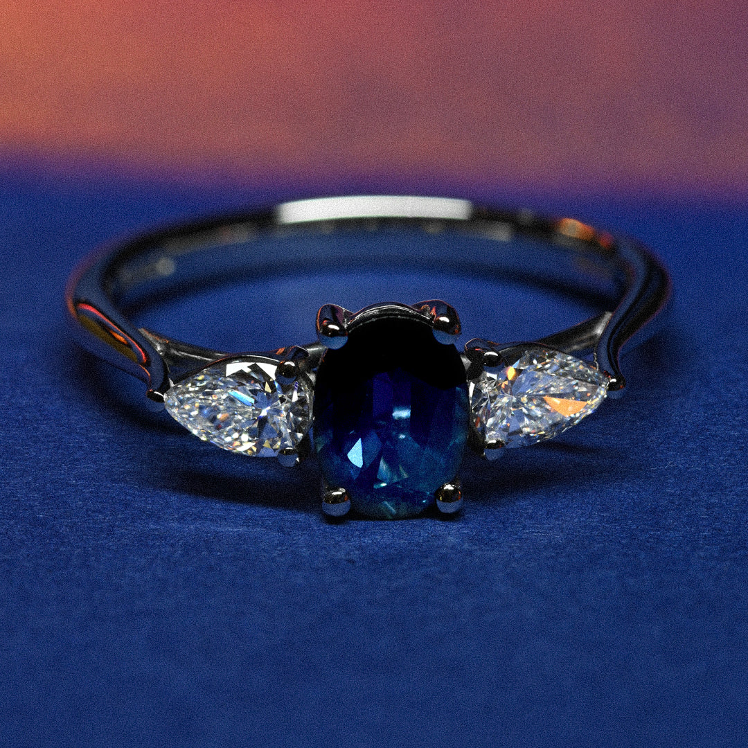 Beards Platinum Sapphire & Diamond Ring 3stn_oval_pear