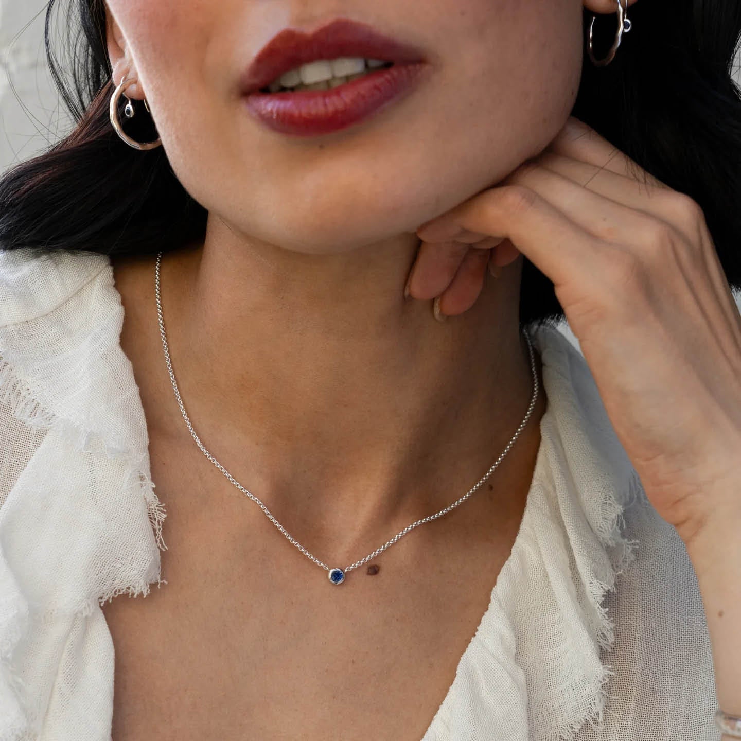 Dower & Hall Sapphire Round Dewdrop Necklace TWP4-S-BSAPP-18