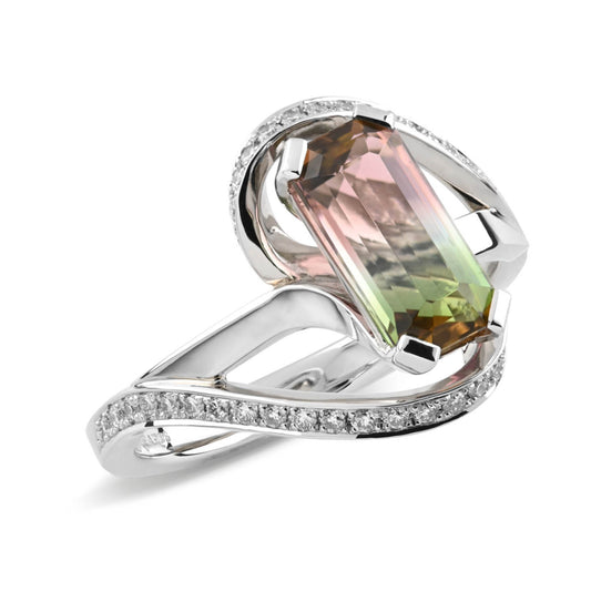 Beards Platinum Watermelon Tourmaline Ribbon Ring