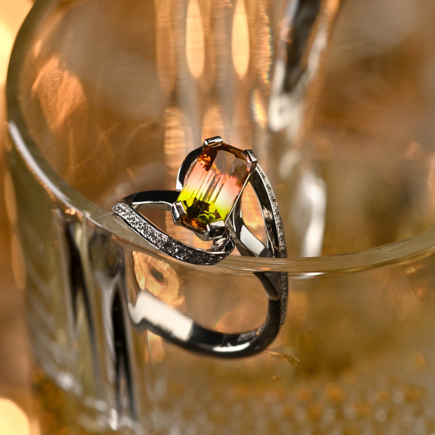 Beards Platinum Watermelon Tourmaline Ribbon Ring