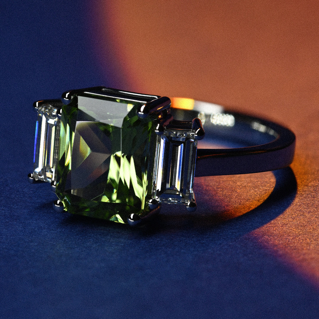 Beards Platinum Peridot & Diamond Ring Peridot_3STN_1804