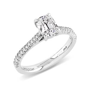 Beards Platinum Old Mine Cut Diamond Engagement Ring with Fishtail Shoulders