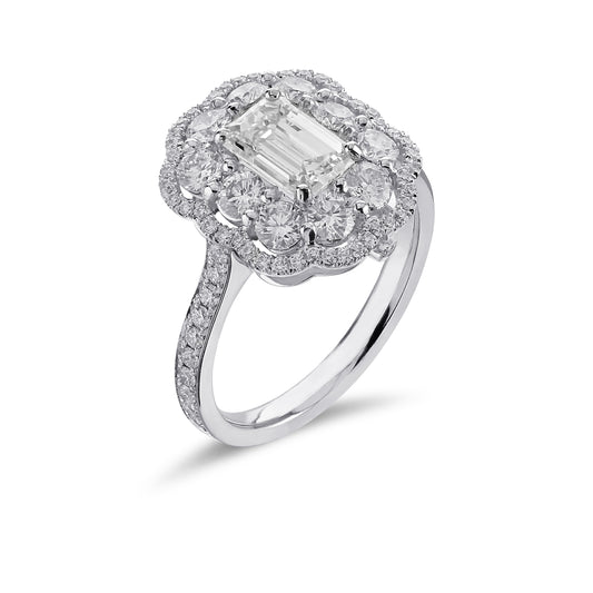 Emerald Cut Diamond Lilypad Ring