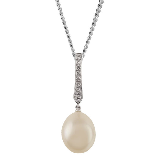 Beards Freshwater Pearl, Diamond & 18ct White Gold Pendant