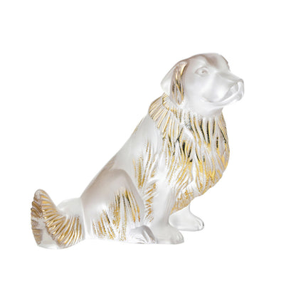 Lalique Gold Stamped Clear Crystal Golden Retriever Dog Scul
