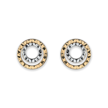 Beards Double Hoop Ear Studs Yellow & White Gold SE645