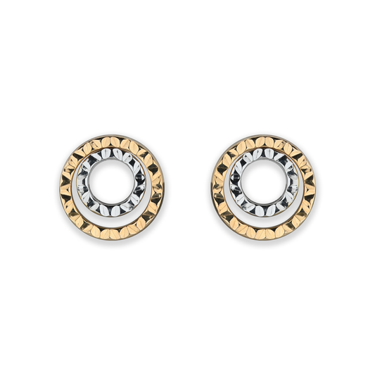 Beards Double Hoop Ear Studs Yellow & White Gold SE645