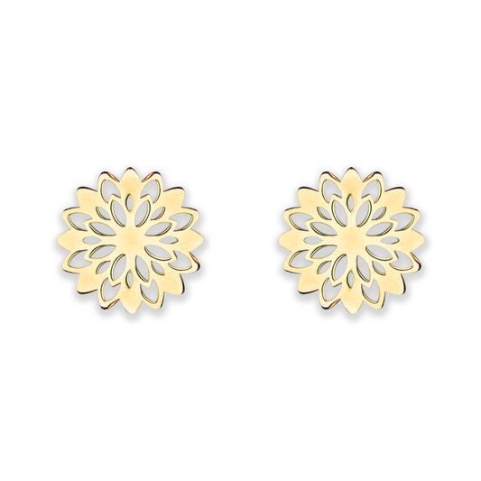 Beards Floral Ear Studs Yellow Gold EA099