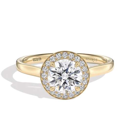 Classic Round Cut Halo Yellow Gold