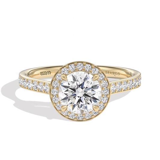 Classic Round Cut Halo Yellow Gold Pavé