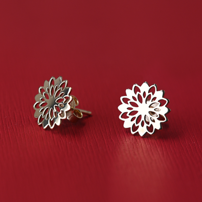 Beards Floral Ear Studs Yellow Gold EA099