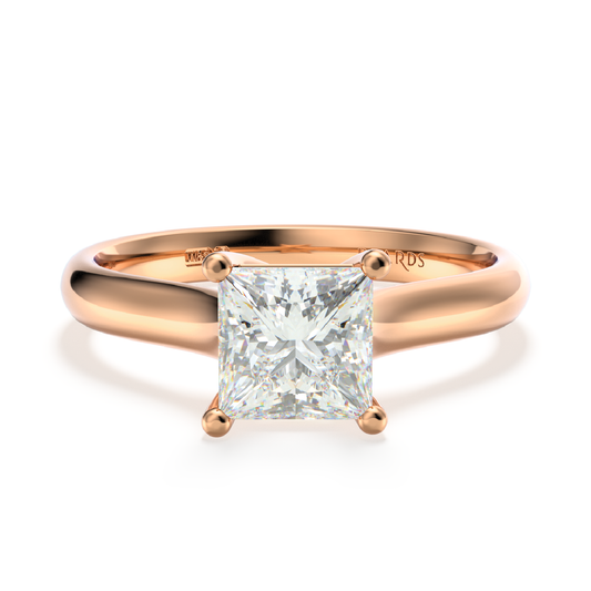 Classic Four Claw Solitaire Princess Cut Rose Gold