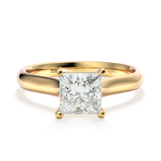 Classic Four Claw Solitaire Princess Cut Yellow Gold