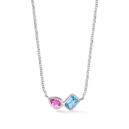 DOWER & HALL Blue Topaz & Pink Quartz Duo Tutti Frutti Necklace TWP38-S-BT-PINK-16
