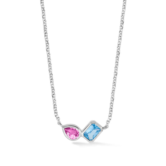 DOWER & HALL Blue Topaz & Pink Quartz Duo Tutti Frutti Necklace TWP38-S-BT-PINK-16