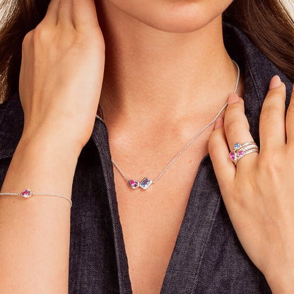 DOWER & HALL Blue Topaz & Pink Quartz Duo Tutti Frutti Necklace TWP38-S-BT-PINK-16