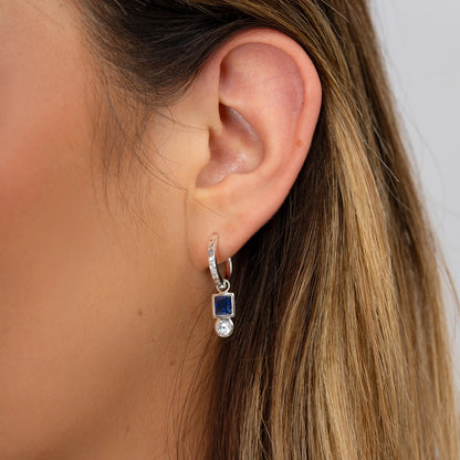 DOWER & HALL Square Cobalt Blue Hammered Huggie Hoops TWE36-S-COBALT