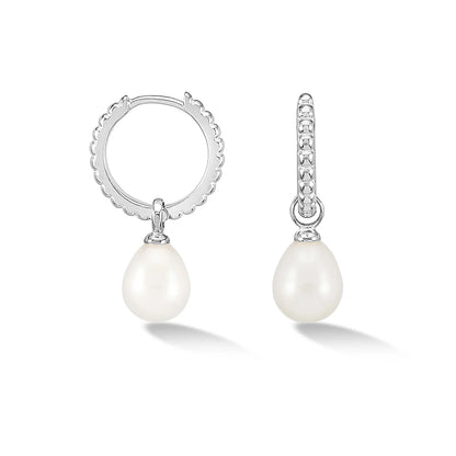 DOWER & HALL Timeless Oval Pearl Charm Hoops SCDE10-S-WP