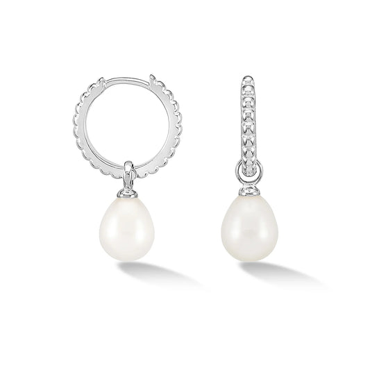 DOWER & HALL Timeless Oval Pearl Charm Hoops SCDE10-S-WP