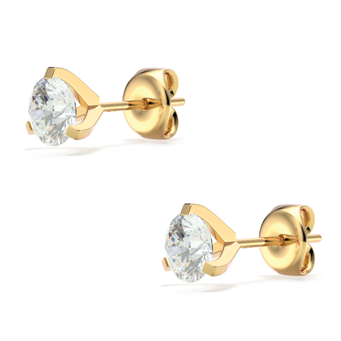 Beards Three Claw Diamond Studs 18k Yellow Gold