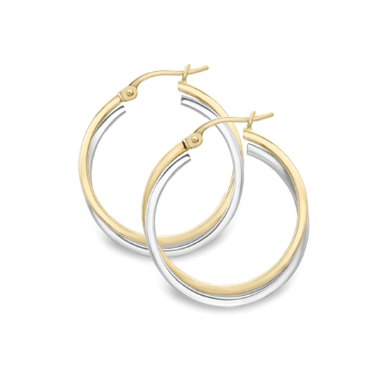 Beards 9ct Yellow & White Gold Hoop Earrings Large EA030