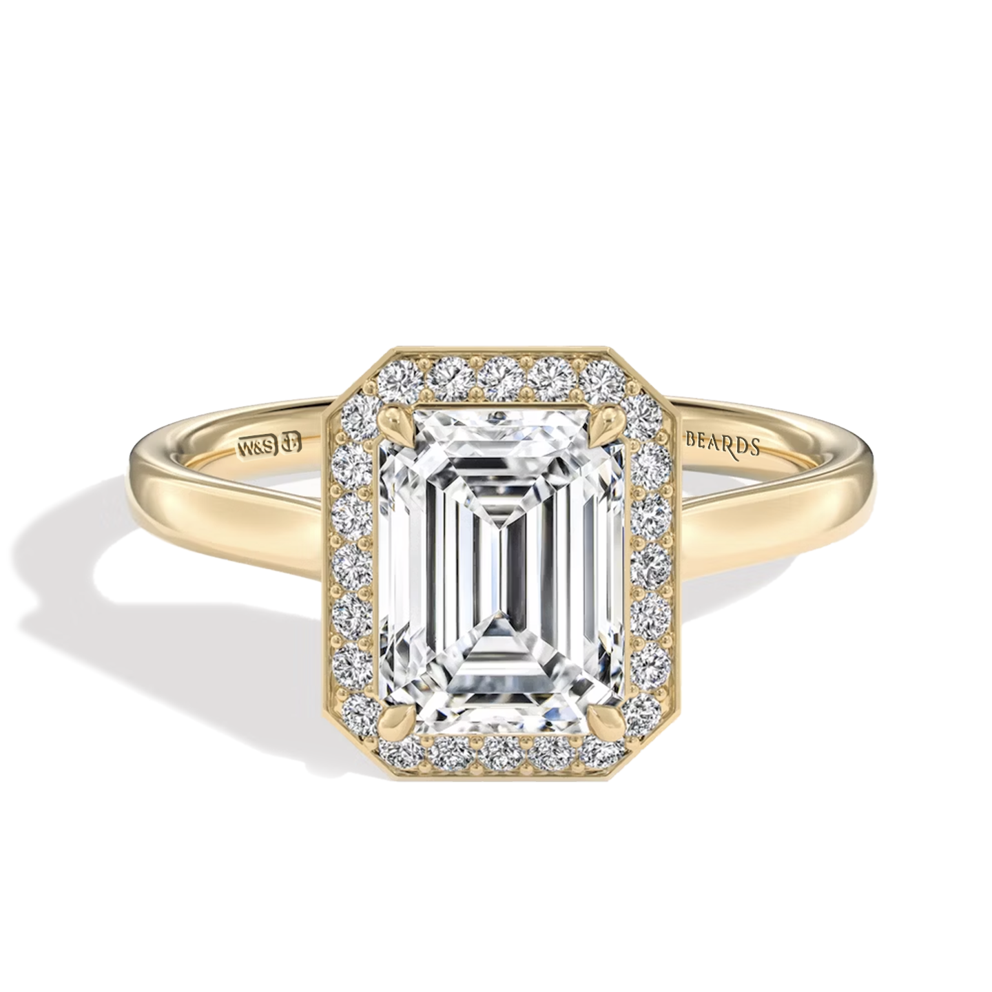 Classic Emerald Cut Halo Yellow Gold