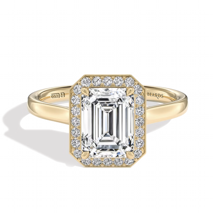 Classic Emerald Cut Halo Yellow Gold