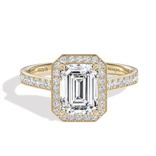 Classic Emerald Cut Halo Yellow Gold Pavé