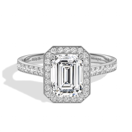 Classic Emerald Cut Halo Platinum Pavé