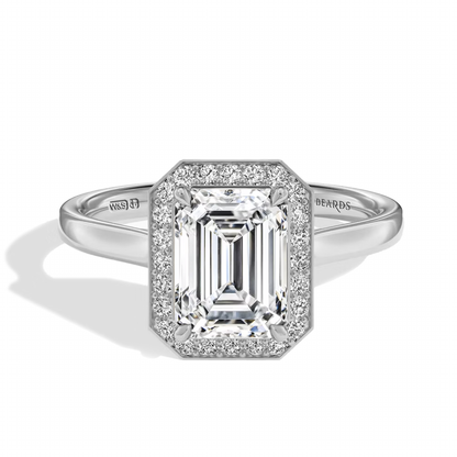 Classic Emerald Cut Halo Platinum