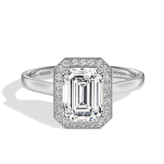 Classic Emerald Cut Halo Platinum
