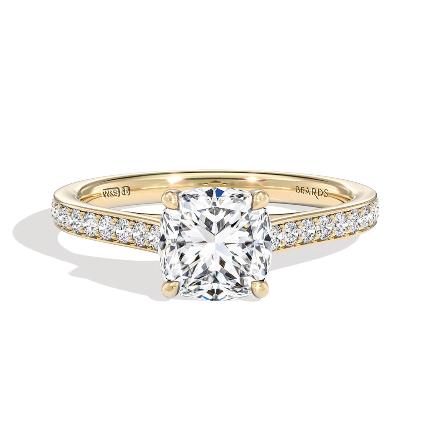 Classic Four Claw Cushion Cut Yellow Gold Pavé